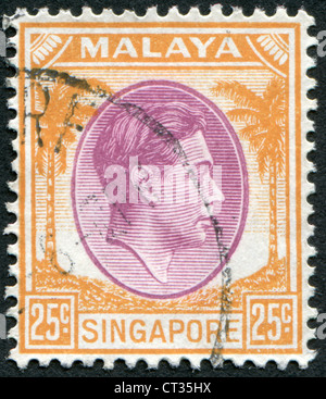 SINGAPORE - CIRCA 1948: Postage stamps printed in Singapore, depicts King George VI, circa 1948 Stock Photo