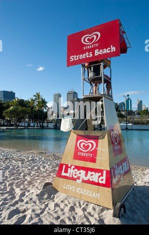 Streets beach at the South Bank Parklands within view of the city centre of Brisbane in view, Queensland, Australia Stock Photo