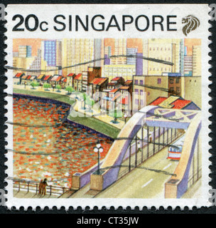 SINGAPORE - CIRCA 1987: Postage stamps printed in Singapore, depicted the cityscape of Singapore, circa 1987 Stock Photo