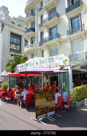 La Canne à Sucre brasserie sign, Promenade des Anglais, Nice, Côte d'Azur, Alpes-Maritimes, Provence-Alpes-Côte d'Azur, France Stock Photo