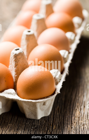 the brown eggs in egg box Stock Photo