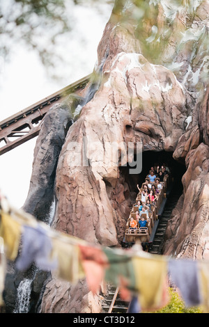 Expedition Everest coaster going down fast in Animal Kingdom, Disney World, Orlando, Florida Stock Photo