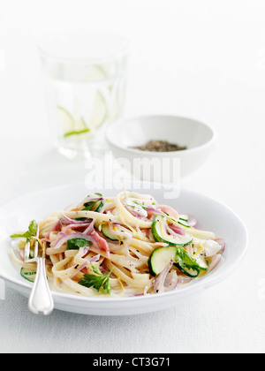 Pasta with Ham and Gourd Stock Photo - Alamy