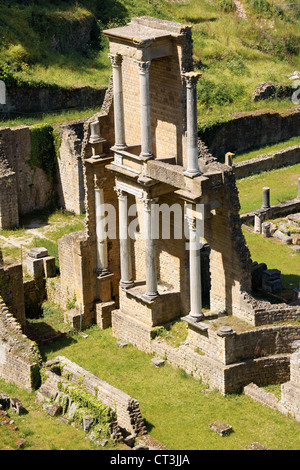 Ruins of the roman theatre of Volterra in Tuscany, Italy. Stock Photo