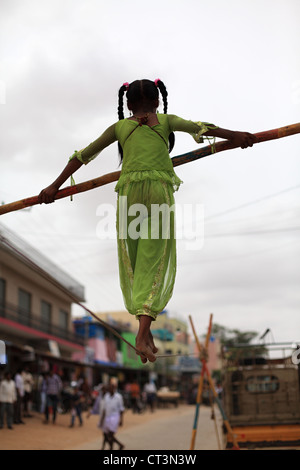 Street circus artist  Andhra Pradesh South India Stock Photo