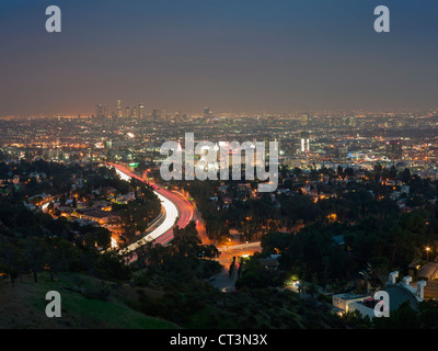 Aerial view of Los Angeles at night Stock Photo