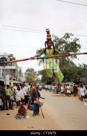 Street circus artist  Andhra Pradesh South India Stock Photo