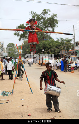 Street circus artist  Andhra Pradesh South India Stock Photo