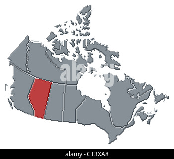 Political map of Canada with the several provinces where Alberta is highlighted. Stock Photo