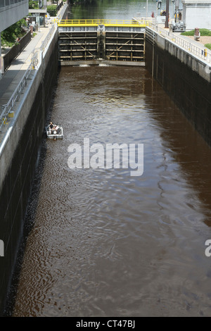 Lock and dam number one on the Mississippi river in Minneapolis, Minnesota. Stock Photo