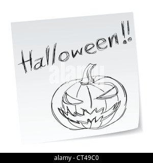 a note with hand-drawn halloween theme message. Stock Photo