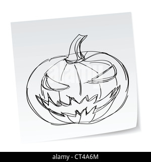 a note with hand-drawn halloween theme message. Stock Photo