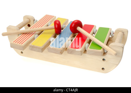 A colourful wooden child's toy xylophone - studio shot with a white background Stock Photo