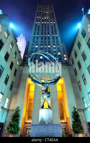 Atlas Statue at Rockefeller Center in New York City. Stock Photo