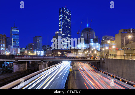 Boston skyline above the Massachusetts Turnpike Stock Photo