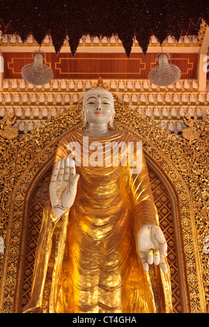 Malaysia, Penang, Dhammikarama Burmese Temple. Marble figure of the Buddha in Penang's Dhammikarama Burmese Temple. Stock Photo