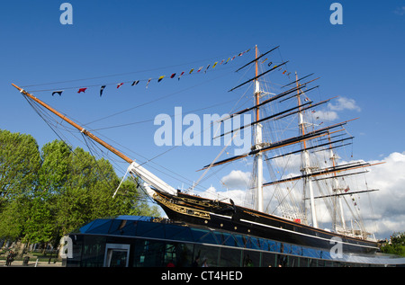 The Cutty Sark, old Tea Clipper sailing ship, Greenwich, London, England, UK Restored after fire. After restoration. Stock Photo