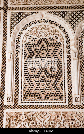 Intricate stucco carving in the Bahia Palace, Marrakech Morocco, Africa Stock Photo