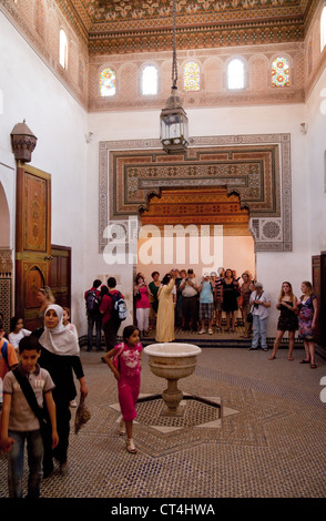 Tourists and visitors in the Bahia Palace, Marrakech Morocco Stock Photo