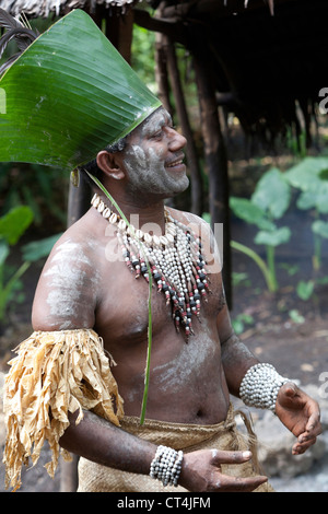 South Pacific, Vanuatu, Port Vili, Ekasup Village. Warrior in ...