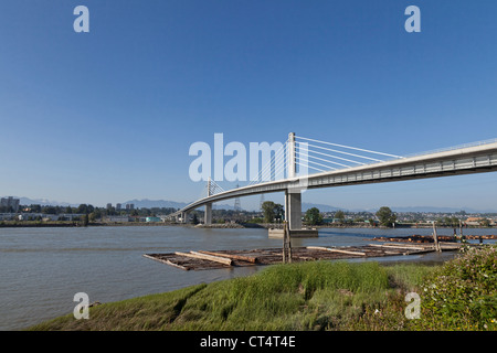 North Arm Canada Line skytrain bridge over the Fraser river between Richmond and Vancouver. Stock Photo