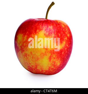 Red and yellow apple isolated on white, clipping path provided, soft shadow underneath. Stock Photo