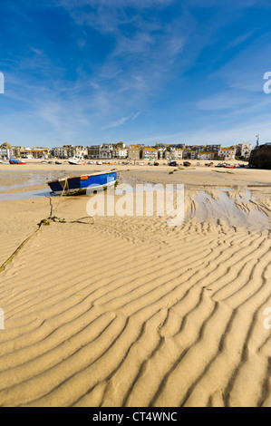 Boats in St Ives harbour at low tide Stock Photo