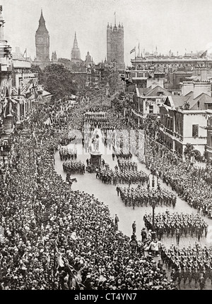 The British Navy in the Victory March of July 19th, 1919 in Whitehall, London, England celebrating the end of World War One. Stock Photo