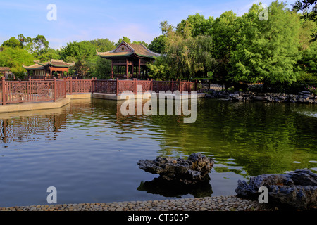 Lingnan Garden with pool and pavilion, situated in Lai Chi Kok Park, Hong Kong Stock Photo