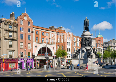 The O'Connell monument on O'Connell street in the center of Dublin. Stock Photo