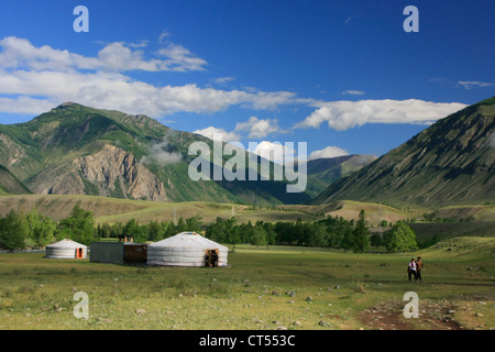 Yurts accomodation in Altay Region, Siberia, Russia Stock Photo