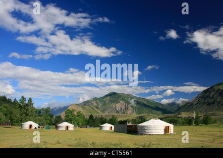 Yurts accomodation in Altay Region, Siberia, Russia Stock Photo