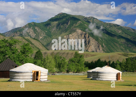 Yurts accomodation in Altay Region, Siberia, Russia Stock Photo