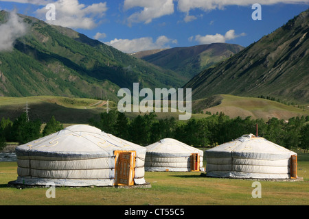 Yurts accomodation in Altay Region, Siberia, Russia Stock Photo