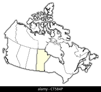 Political map of Canada with the several provinces where Manitoba is highlighted. Stock Photo