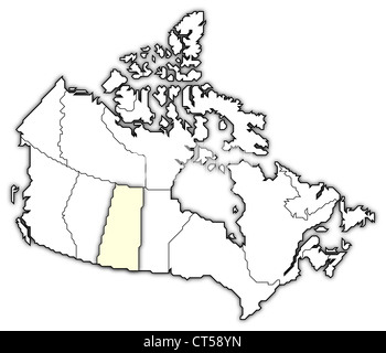 Political map of Canada with the several provinces where Saskatchewan is highlighted. Stock Photo