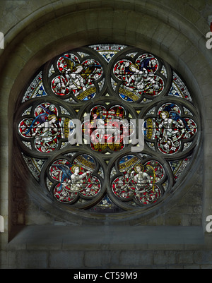 Tewkesbury Abbey Victorian rose window in south transept Stock Photo