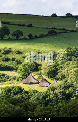 Castell Henllys reconstructed iron age hill fort and round houses, Pembrokeshire Wales UK Stock Photo