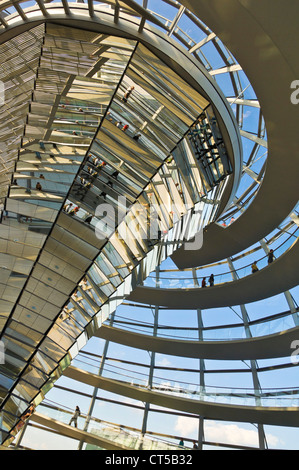 Cone shaped funnel in cupola  Reichstag building designed by Sir Norman Foster Berlin Germany EU Europe Stock Photo