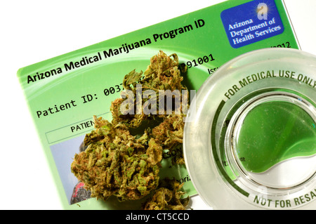 A patient identification card to legally obtain marijuana through the Arizona Medical Marijuana Program, Tucson, Arizona, USA. Stock Photo