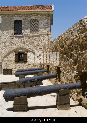 dh Larnaca fort LARNACA CYPRUS Old Bristish cannons Larnaka fort building walls Local Mediaeval Museum greek island castle fortification cannon Stock Photo