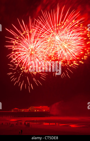 Fireworks over North Pier in Blackpool Stock Photo