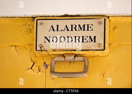 Old emergency brake with seal in at the depot of the Chemin de Fer à Vapeur des Trois Vallées at Mariembourg, Belgium Stock Photo