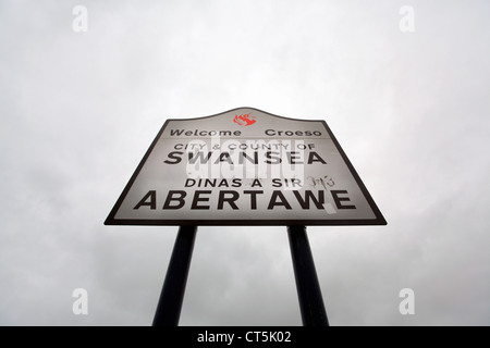 A Welcome to Swansea sign on Fabian Way, south Wales, UK Stock Photo