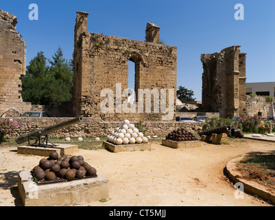 dh Old Town FAMAGUSTA NORTHERN CYPRUS Palazzo del provedittore Venetian Royal Palace ruins cannons and canonballs Stock Photo