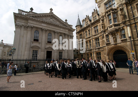 Cambridge University Students waiting on King's Parade outside Regent House for their graduation ceremony. Stock Photo