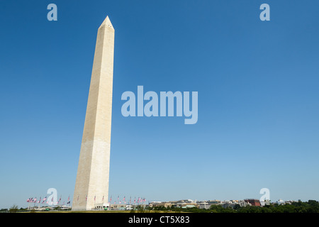 WASHINGTON DC, USA - Washington Monument with Clear Blue Sky and Copyspace. The Washington Monument, one of the National Mall's most distinctive landmarks, on a clear sunny day with blue sky. Stock Photo