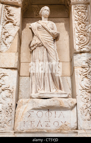 Statue of Sophia, in the wall of the Celsus Library, Ephesus, Turkey Stock Photo