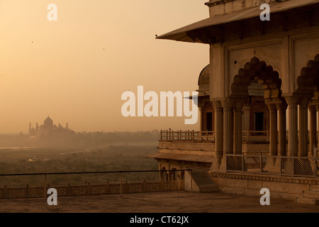 View of the Taj Mahal at Dawn Stock Photo