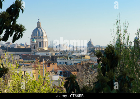 view of Rome from Pincio hill at sunset with Vatican on the background.,Rome, Italy Stock Photo